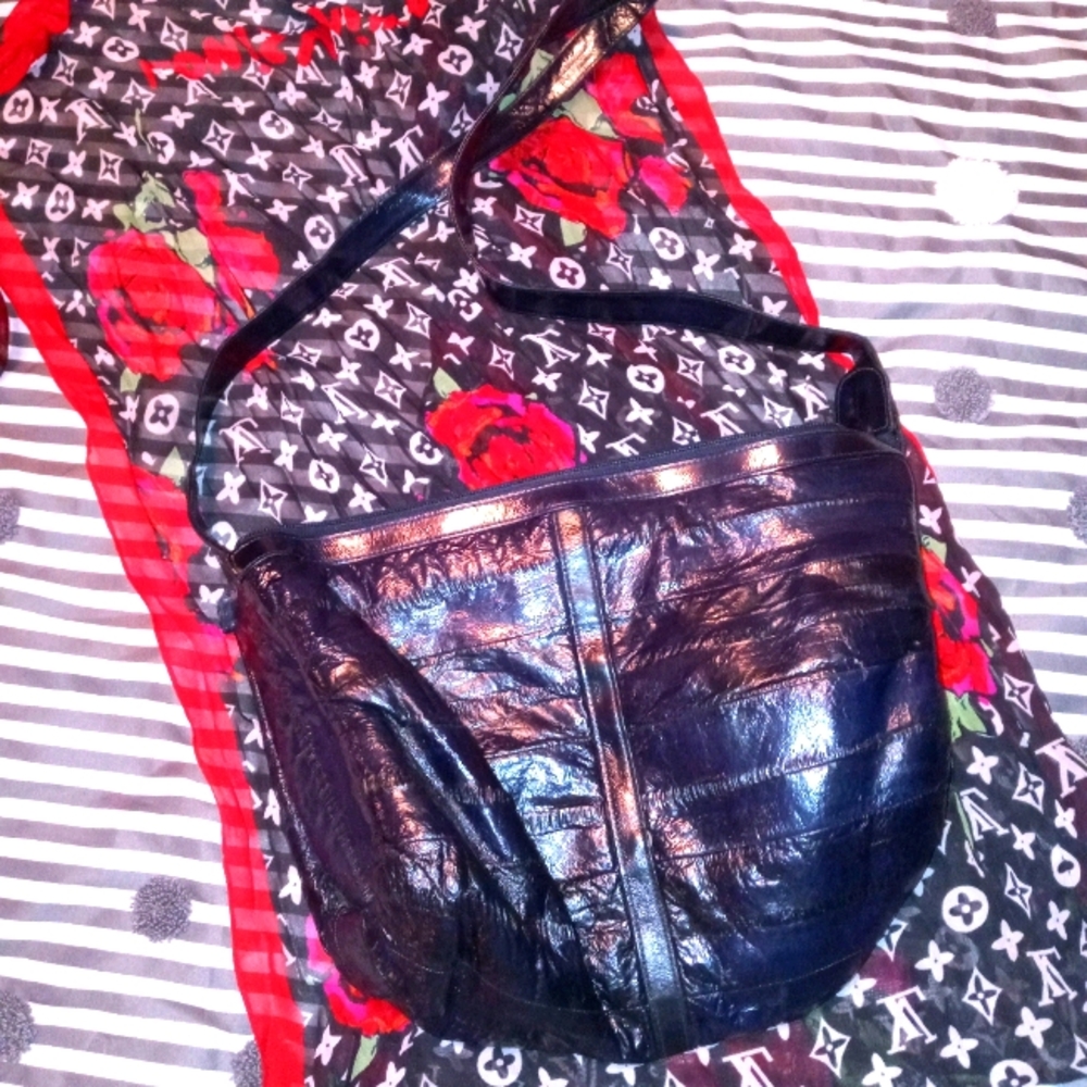 Midnight blue Eel skin hobo bag